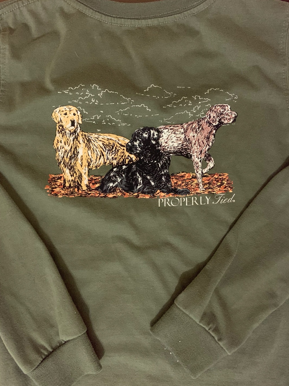 Properly Tied Kids' Long Sleeve Tee - Olive with Dog Graphic